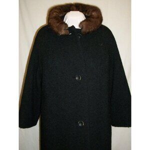 Vintage Fortsmann Black Wool Woman's 60s Era Mink Collar Coat Boucle Brynwood